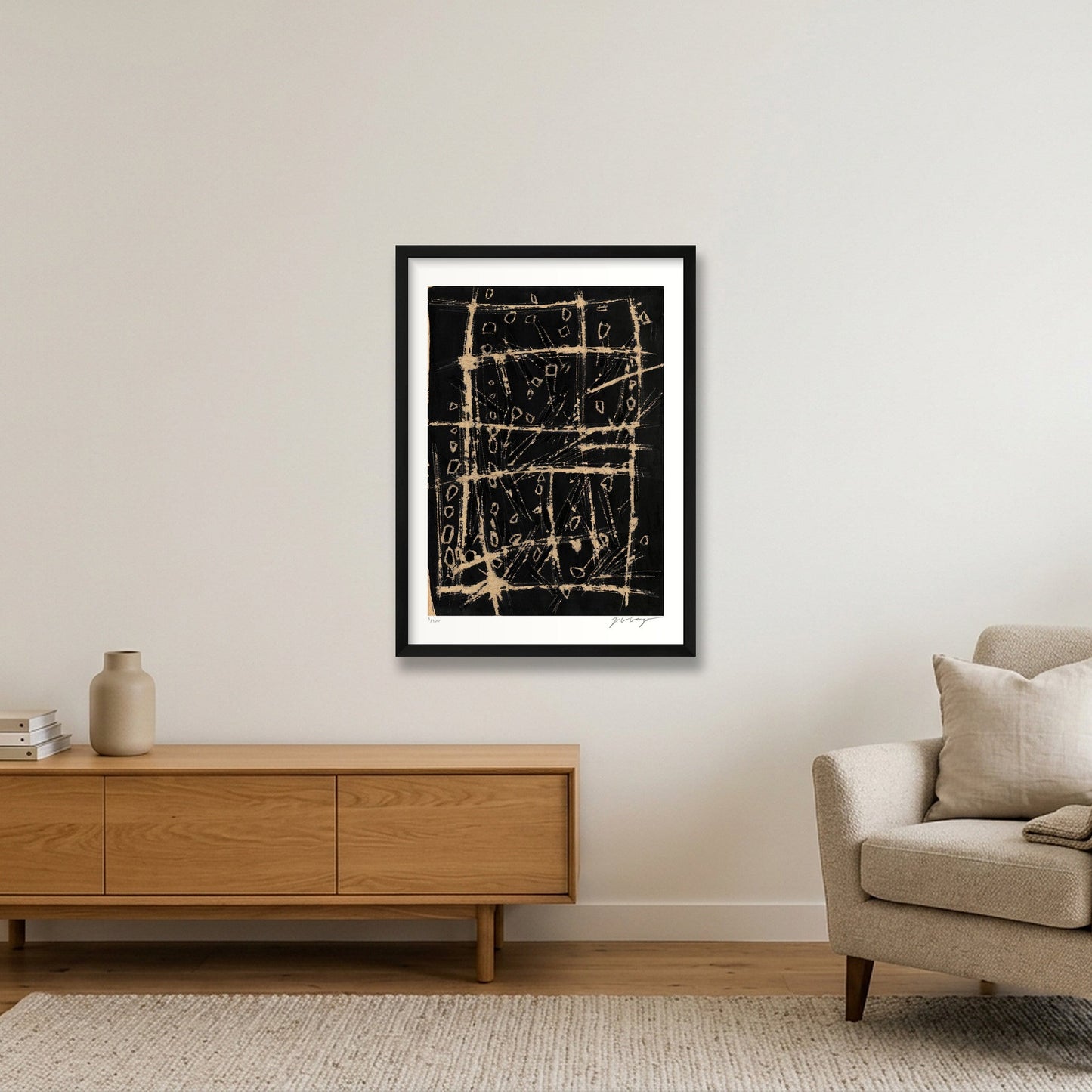 Expandable Beginning - scratched paper #1 — 42×59cm, 17×23" Black Frame