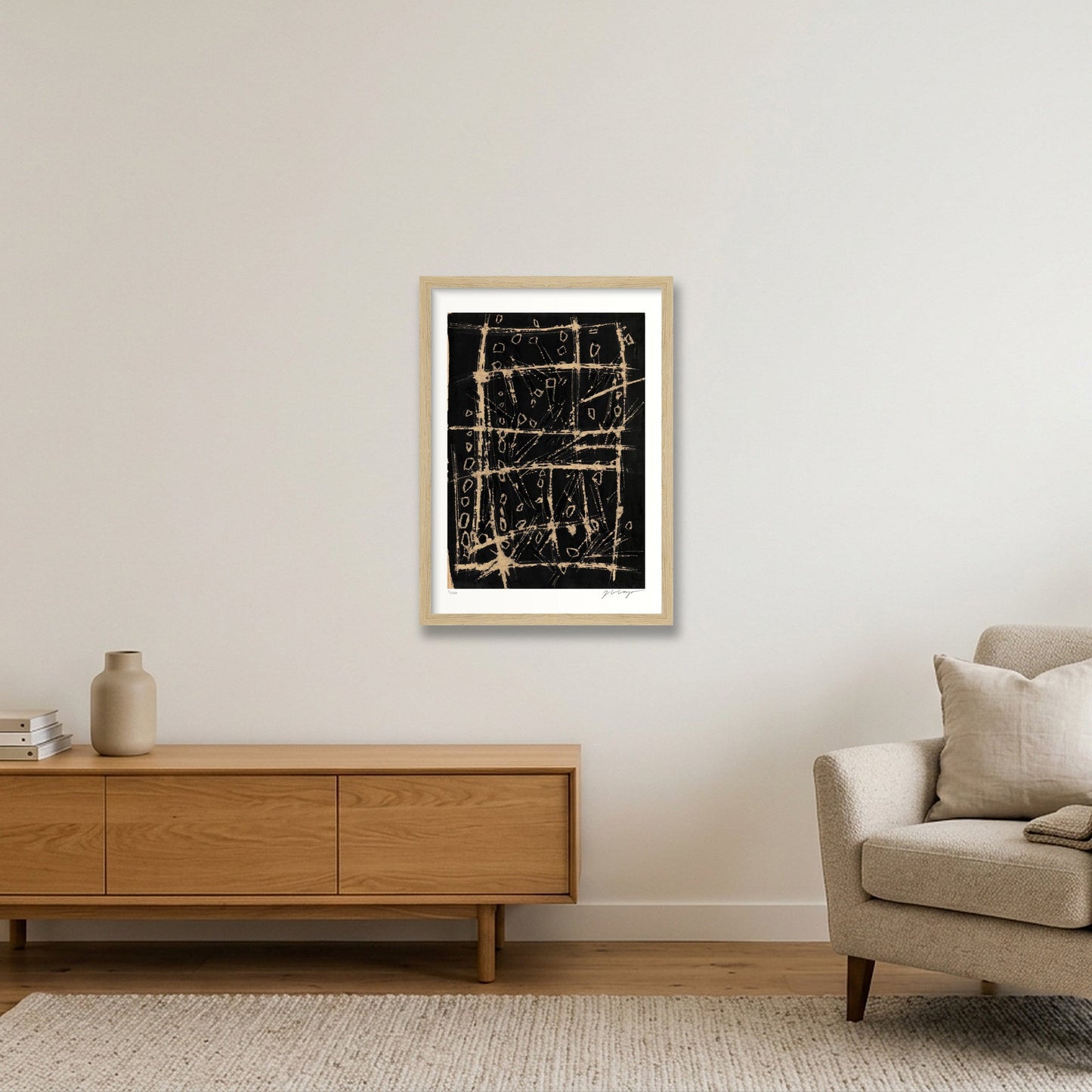 Expandable Beginning - scratched paper #1 — A3 (30×42cm, 12×17") Oak Frame