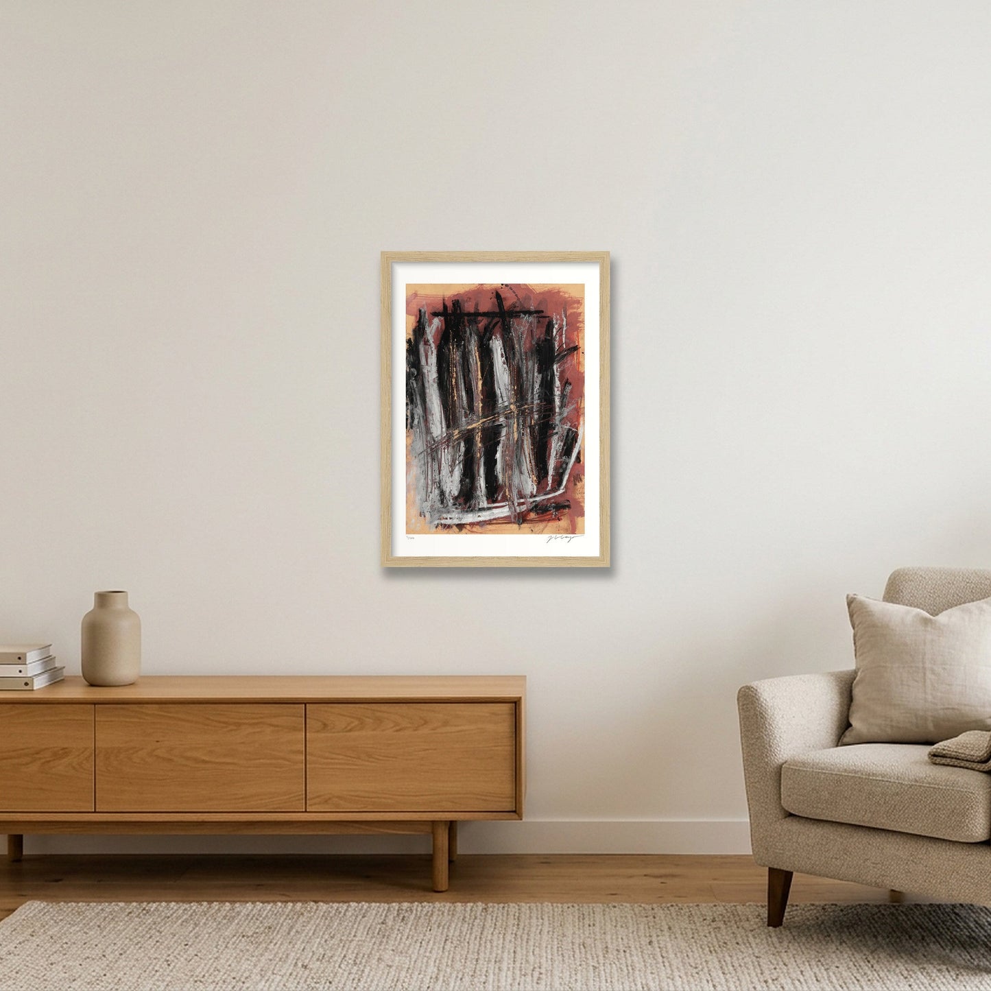 Expandable Beginning - scratched paper #2 — A3 (30×42cm, 12×17") Oak Frame