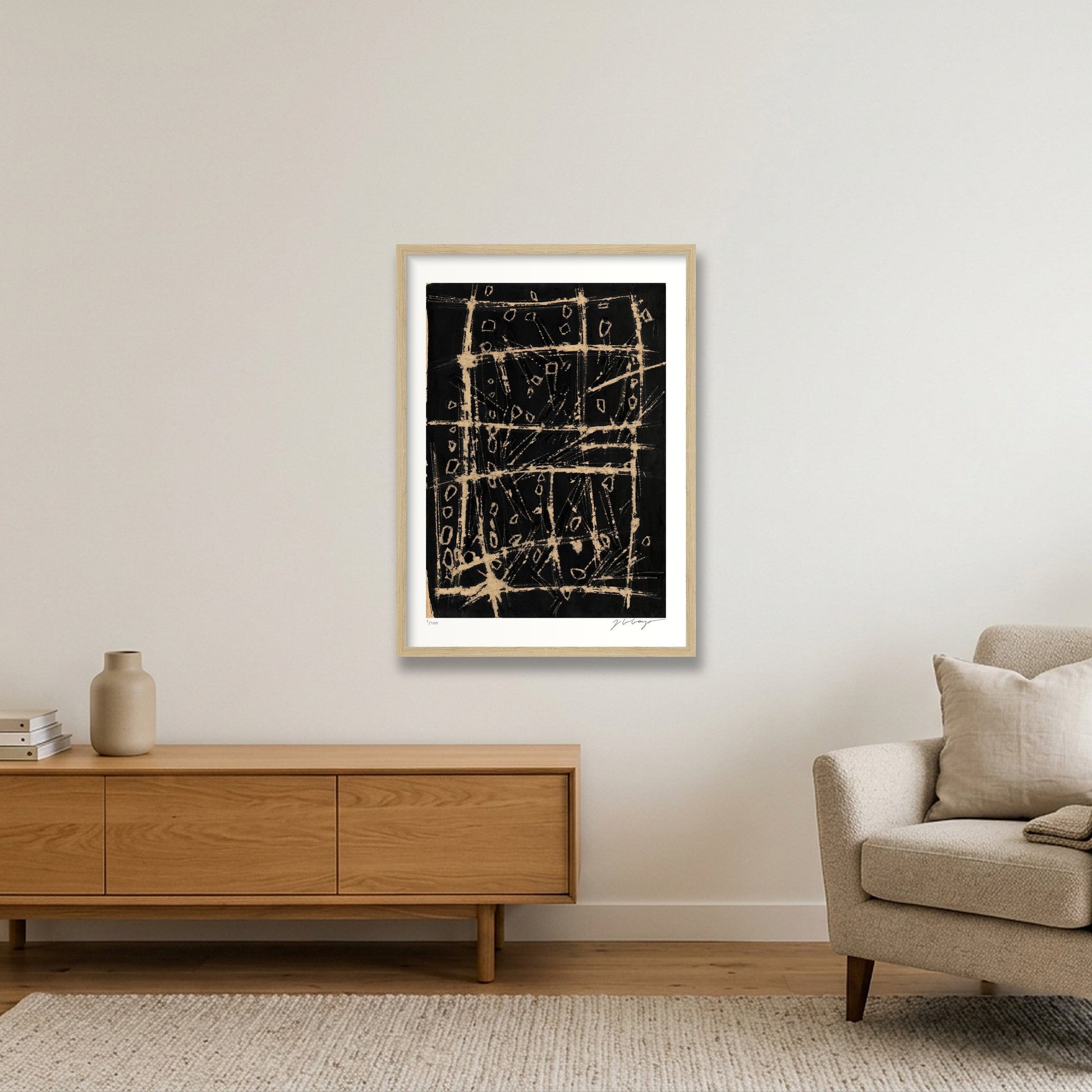 Expandable Beginning - scratched paper #1 — 42×59cm, 17×23" Oak Frame