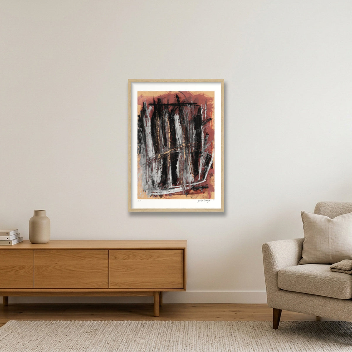 Expandable Beginning - scratched paper #2 — 42×59cm, 17×23" Oak Frame